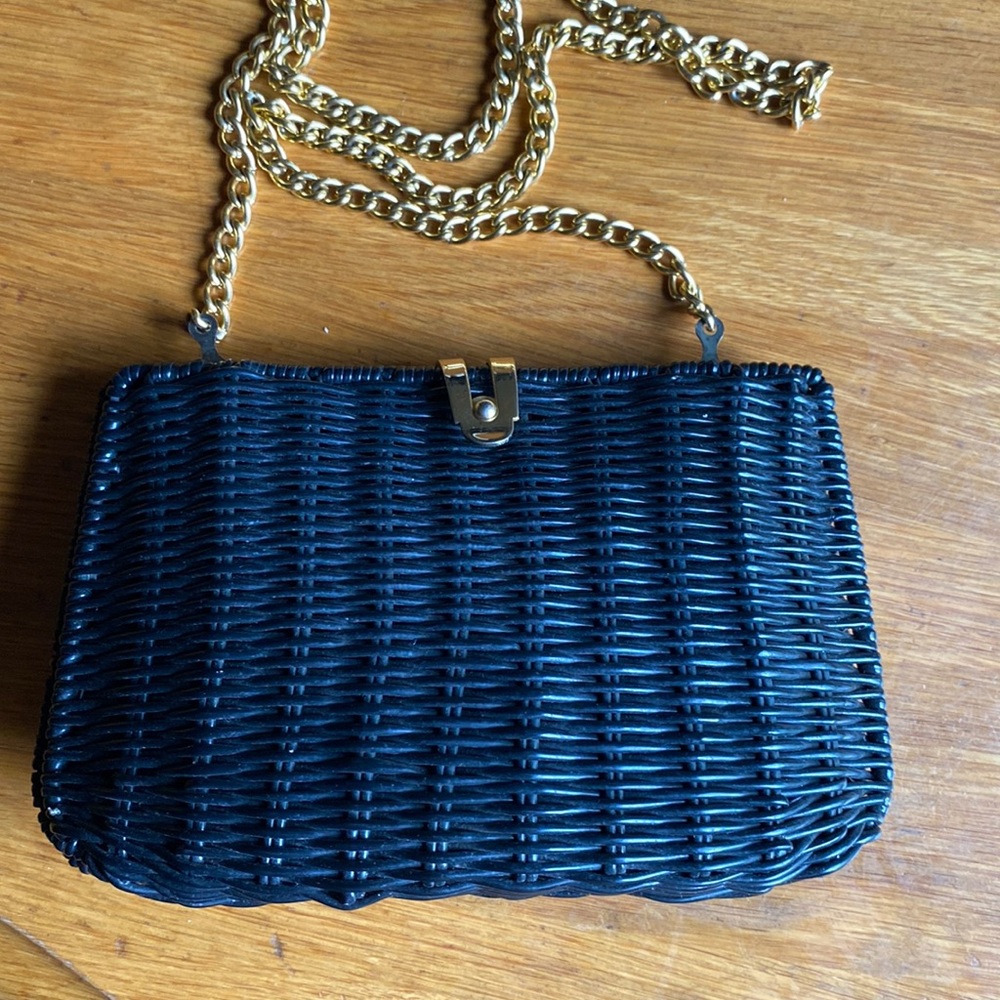 Black Woven Basket Shoulder Bag